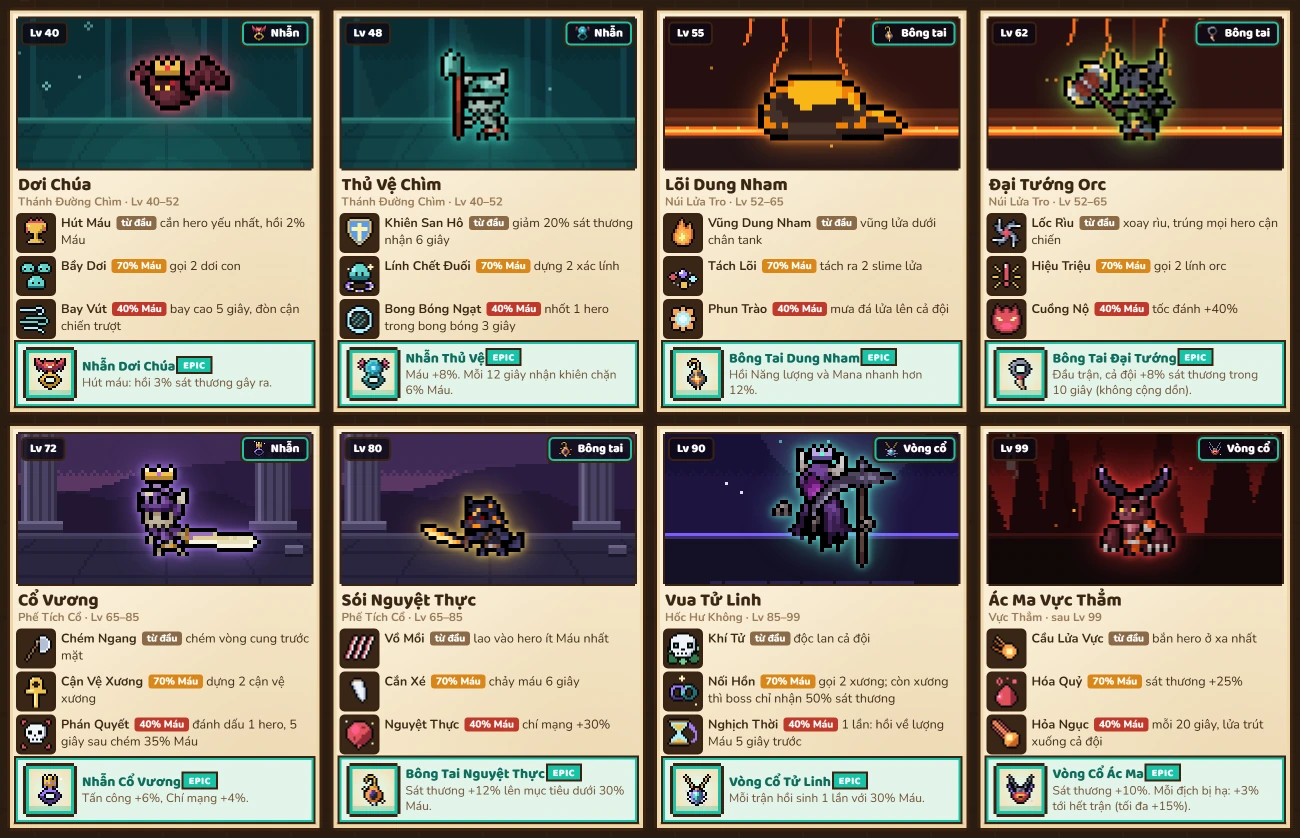 8 boss Epic và hang boss